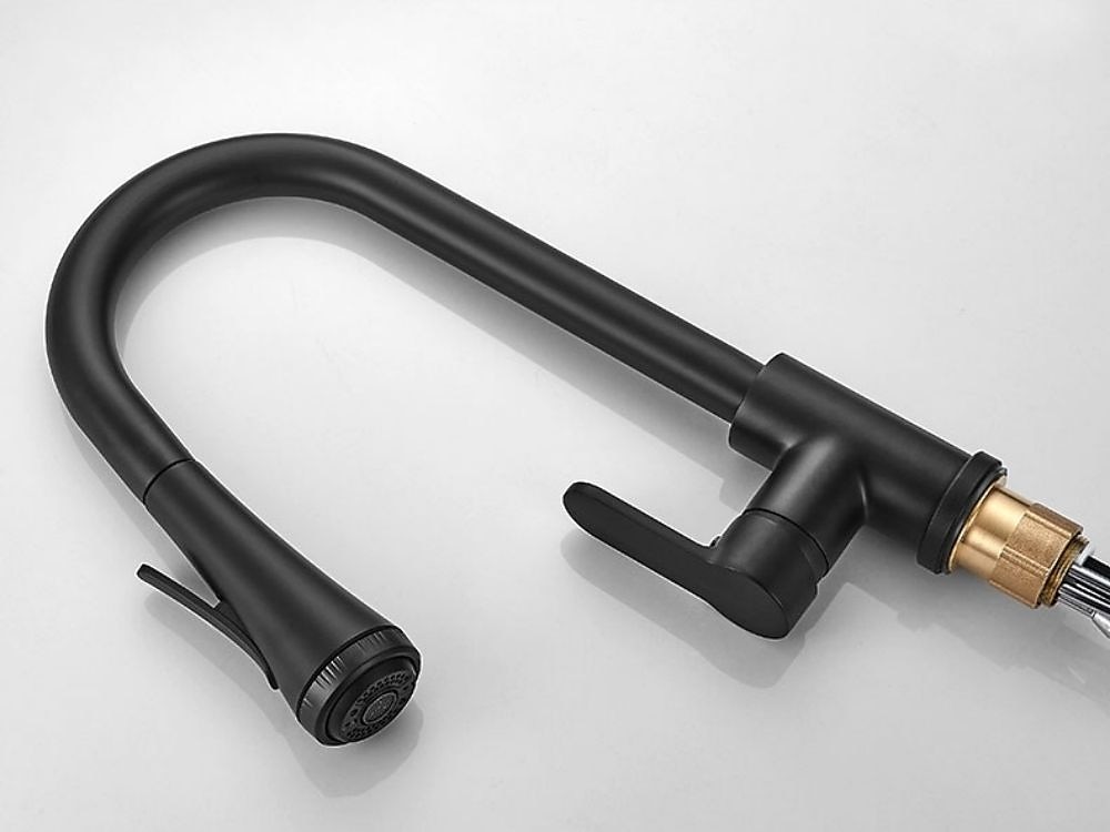 Kitchen Faucet with SprayerMatte Black Brass 4-Function Single Handle One Hole Button Design Pull-out / Pull-down Centerset Contemporary Kitchen Taps(with Soap Dispenser) 2025 - CAD $127.99 –P12