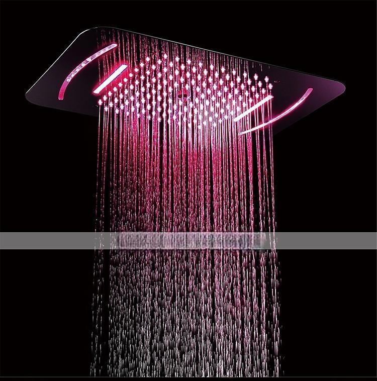 Shower FaucetLED Shower Head Chrome finished 58x38cm SUS304 3 Function Rainfall Waterfall Mist Ceiling Mounted light remote control Shower Faucet 2025 - CAD $558.99 –P1