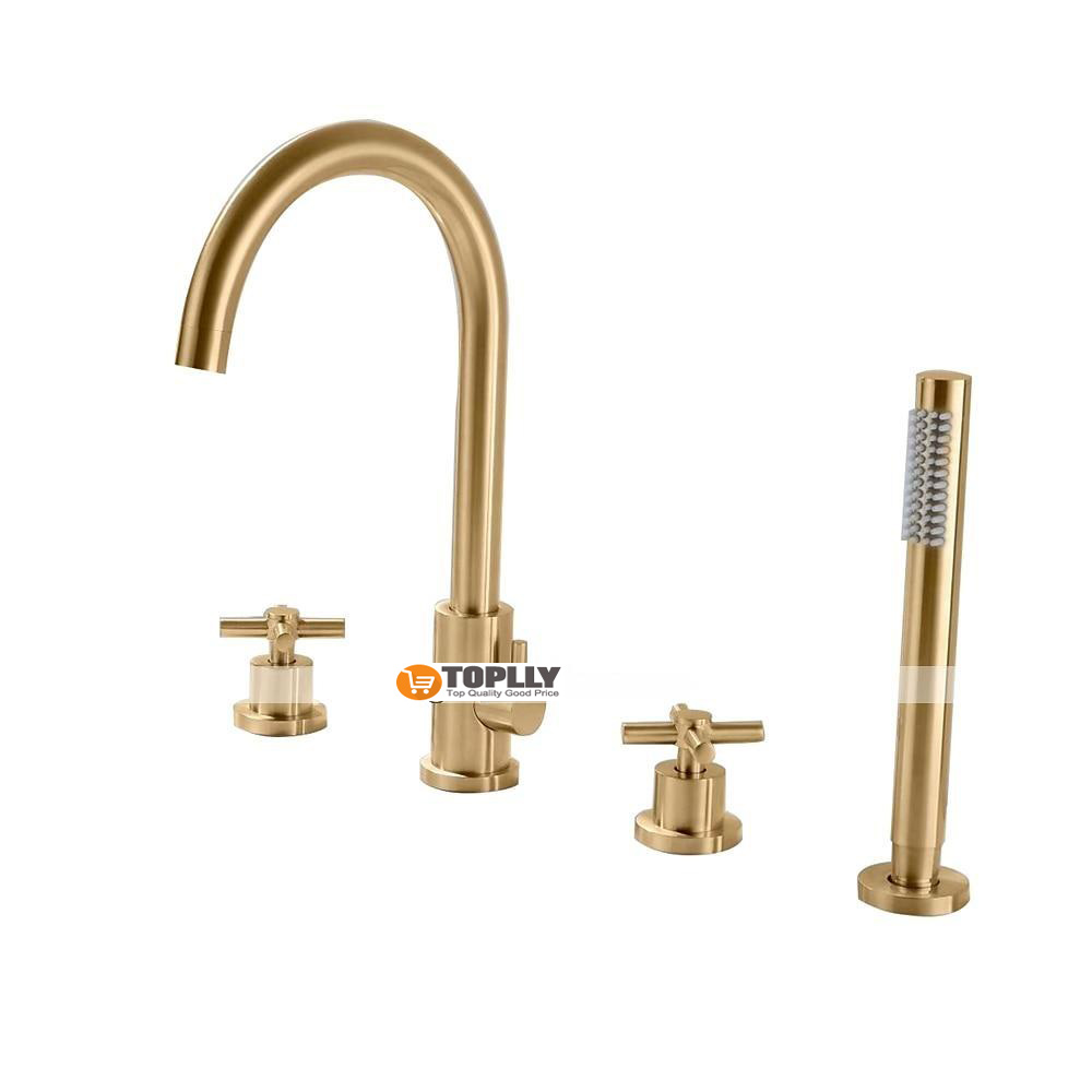 Bathtub Faucet - Contemporary Nickel Brushed Roman Tub Brass Valve Bath Shower Mixer Taps / Two Handles Four Holes 2025 - CAD $318.99 –P1