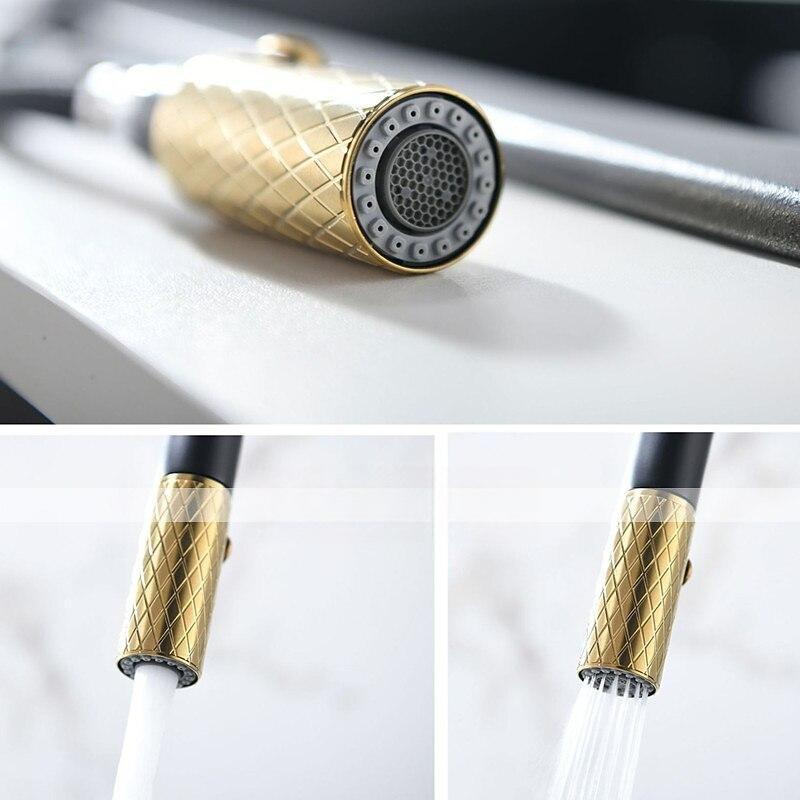 Kitchen Sink Mixer Faucet Pull Out 360 swivel Single Lever Handle Brushed Solid Brass Taps Cold Hot Hose One Hole with Pull Down Sprayer Black Gold Faucets 2025 - CAD $135.99 –P5