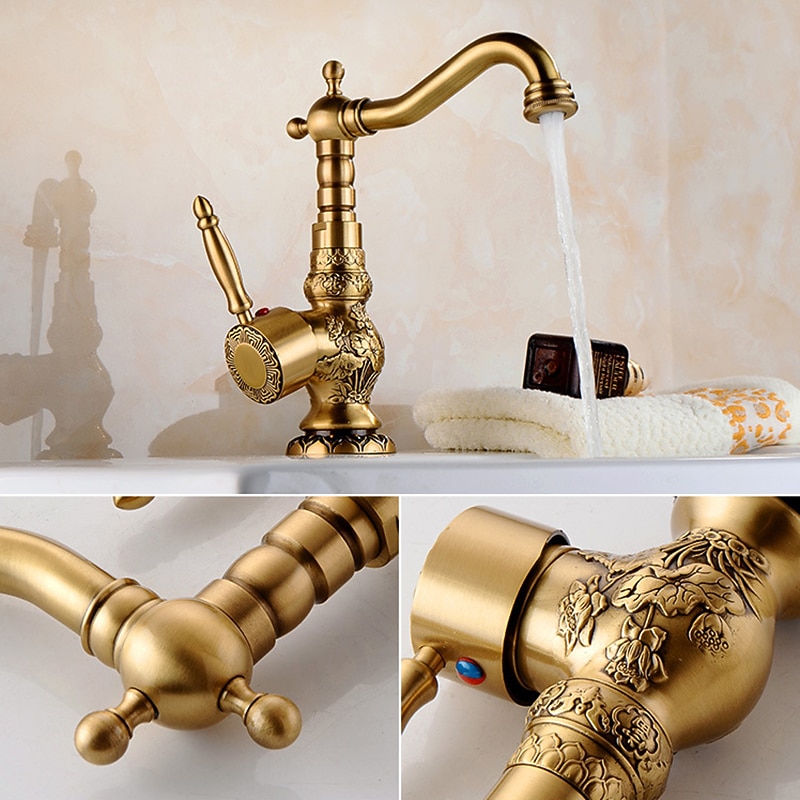 Kitchen faucet - Single Handle One Hole Antique Brass Standard Spout Centerset Retro Vintage Kitchen Taps 2025 - CAD $159.99 –P1