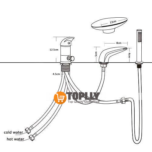 Waterfall Bathtub Faucet Deck Mounted Widespread Bathroom Faucet Bath Roman Tub Filler Mixer Tap Brass 3 Hole Sprayer with Cold Hot Water Hose 2025 - CAD $167.99 –P1