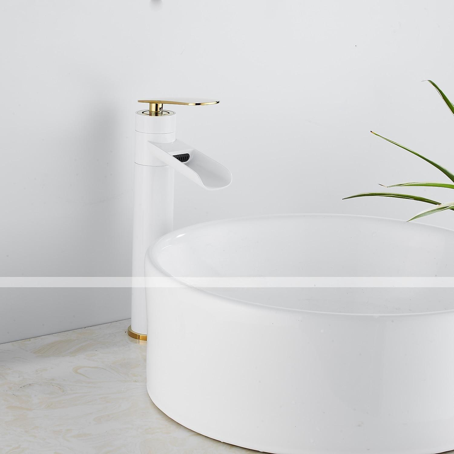 Waterfall Bathroom Sink Mixer Faucet Tall, Antique Brass Single Handle Basin Taps with Cold and Hot Hose 2025 - CAD $111.99 –P6