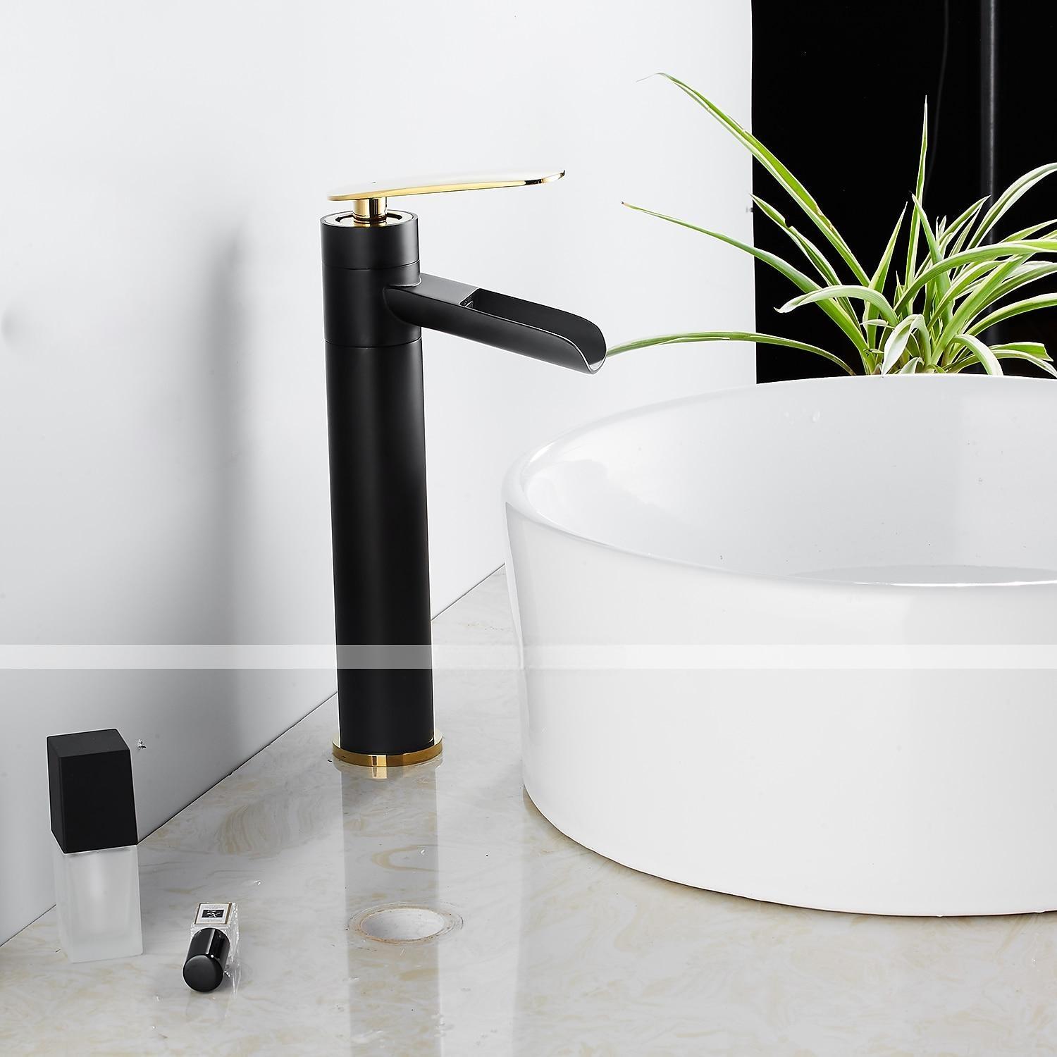 Waterfall Bathroom Sink Mixer Faucet Tall, Antique Brass Single Handle Basin Taps with Cold and Hot Hose 2025 - CAD $111.99 –P4