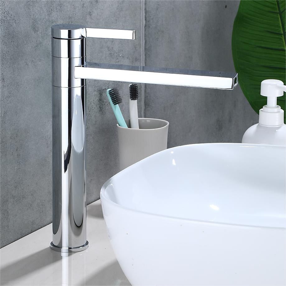 Bathroom Vessel Faucet Tall 11 inch, Sink Mixer Basin Taps Deck Mounted, Monobloc Round Single Handle Cermaic Valve Brass Taps Black Gold Chrome 2025 - CAD $87.99 –P11