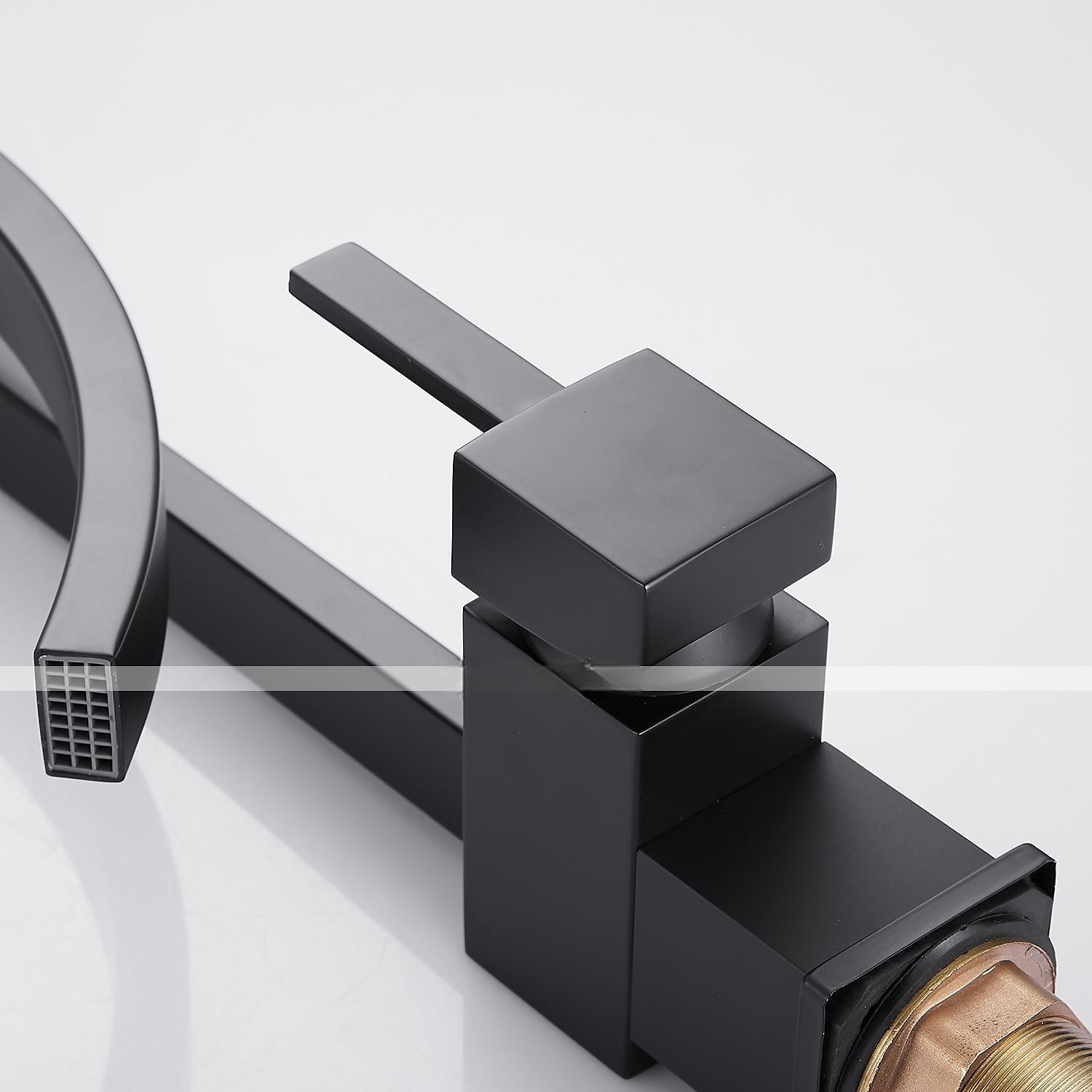 Waterfall Bathroom Sink Mixer Faucet, 360 Rotating Basin Vessel Tap Single Handle Irregular Creative Design Brushed Nickel/Chrome/Matte Black/Golden Sink Tap with Hot and Cold Water Hose 2025 - CAD $111.99 –P5