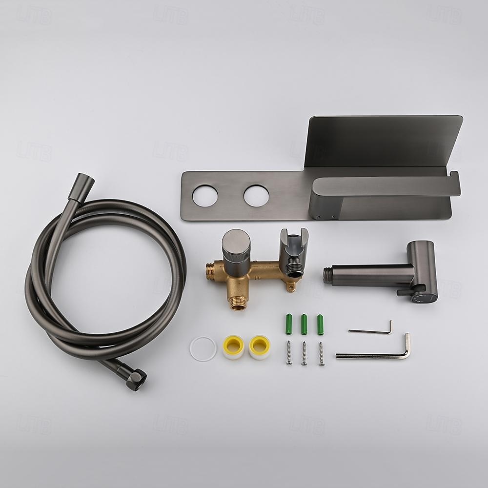Brushed Gold Bidet Sprayer Concealed Button Brass Valve with Commodity Shelf Paper Holder Plastic Sprayer PVC Hose Grey 2025 - CAD $283.18 –P12