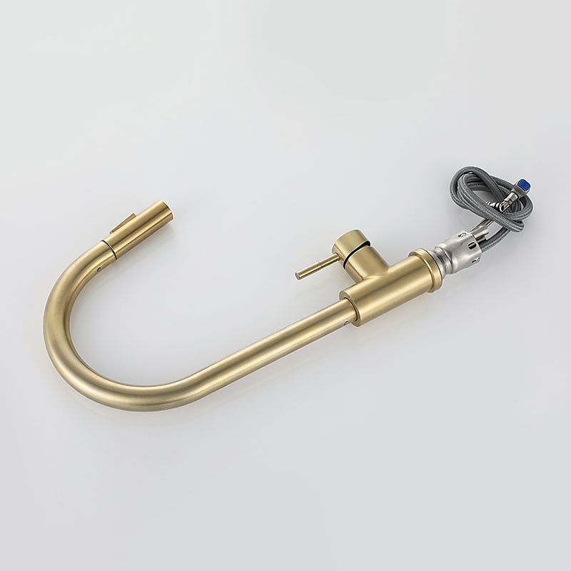 Kitchen Sink Mixer Faucet Stainless Steel with Pull Out Sprayer 360° Rotatable Multi-function Pull Down Single Handle Kitchen Vessel Tap Brushed Gold Finish 2025 - CAD $127.99 –P18