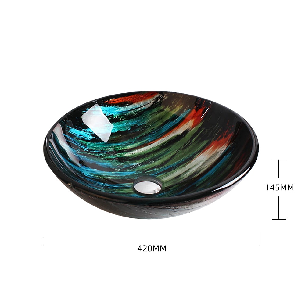 Red and Blue Color Tree Grain Round Basin Tempered Glass Wash Basin Without Faucet Suitable Waterfall Faucet Basin Holder 2025 - CAD $303.99 –P4