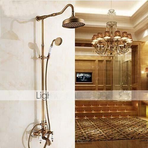 Vintage Shower Faucet Set Brass Shower System Oil-rubbed Bronze Rainfall 2 Handles 3 Holes Contain with Rain Shower/Shower rod/Handshower/Supply Lines and Hot/Cold Water 2025 - CAD $303.99 –P1