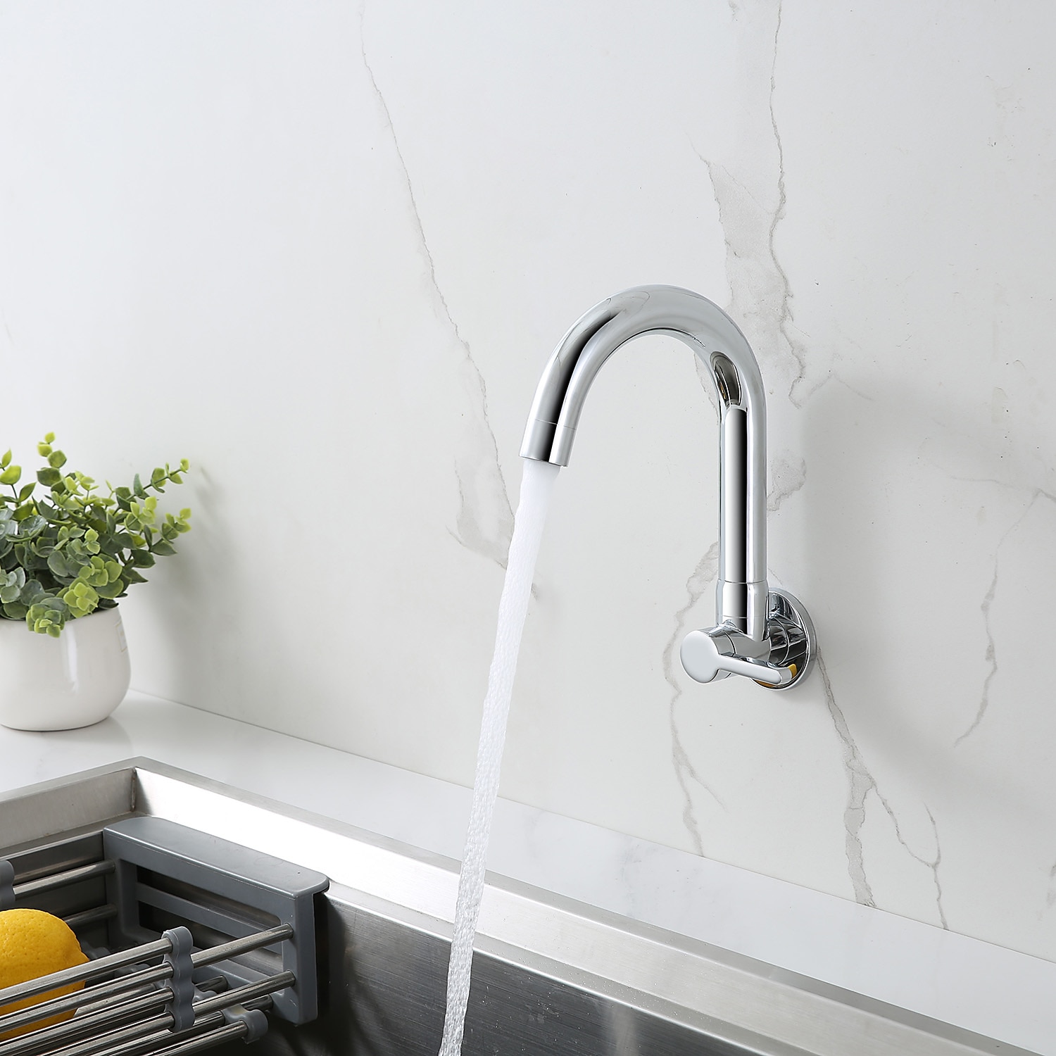 Kitchen faucet - Single Handle One Hole Chrome / Nickel Brushed / Painted Finishes Bar /Prep Wall Mounted Contemporary Kitchen Taps for Cold or Hot Water Only 2025 - CAD $30.99 –P3