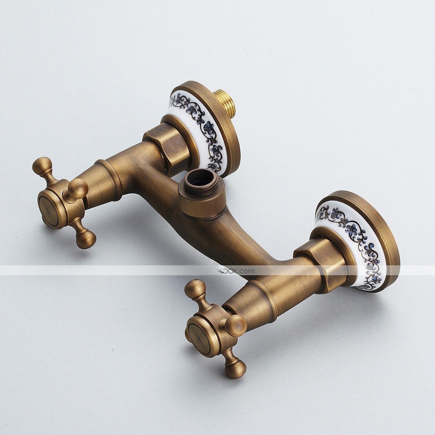 Shower Faucet Set - Handshower Included pullout Vintage Style / Country Antique Brass Mount Outside Ceramic Valve Bath Shower Mixer Taps / Two Handles One Hole 2025 - CAD $151.99 –P4