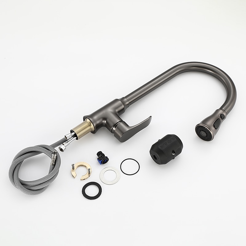 Kitchen Faucet with Pull-out SpraySingle Handle One Hole Brass High Arc 3-Modes Minimalist Style Kitchen Taps(Gun Grey/Black/Chrome) 2025 - CAD $119.99 –P2