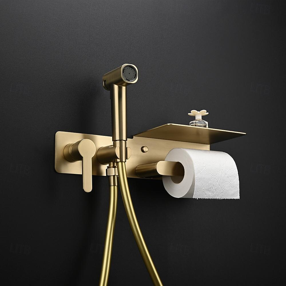 Brushed Grey Bidet Sprayer Concealed Button Brass Valve with Commodity Shelf Paper Holder Plastic Sprayer PVC Hose 2025 - CAD $283.18 –P5