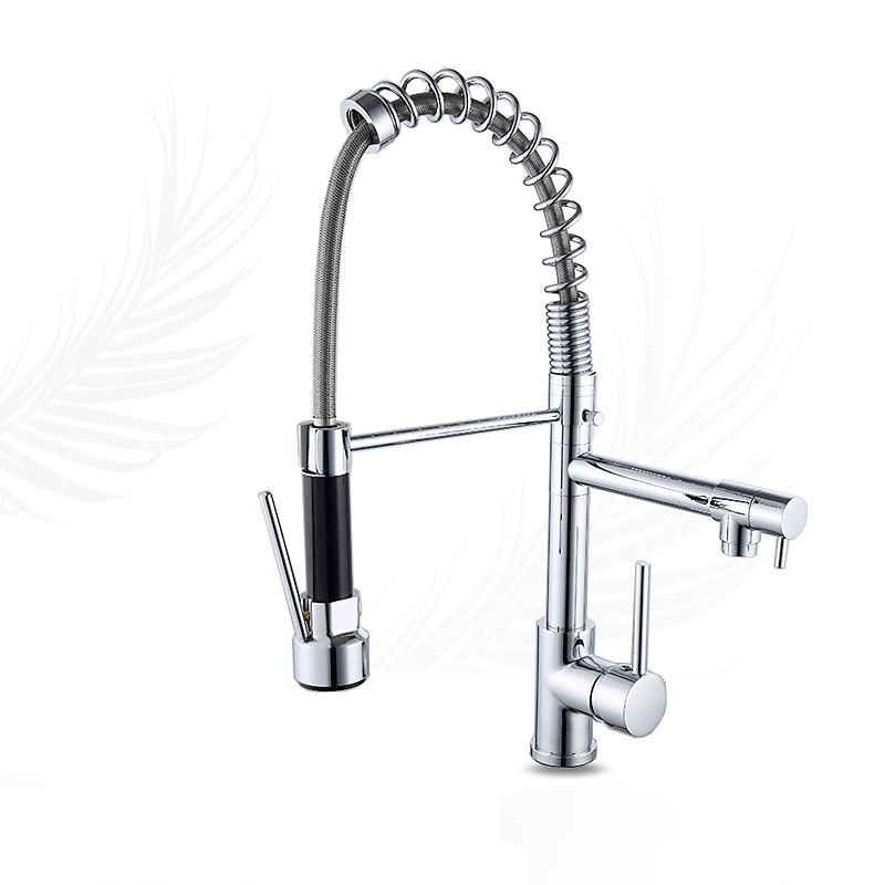Kitchen faucet - Single Handle Two Holes Chrome Pull-out / ­Pull-down Widespread Contemporary Kitchen Taps 2025 - CAD $143.99 –P1