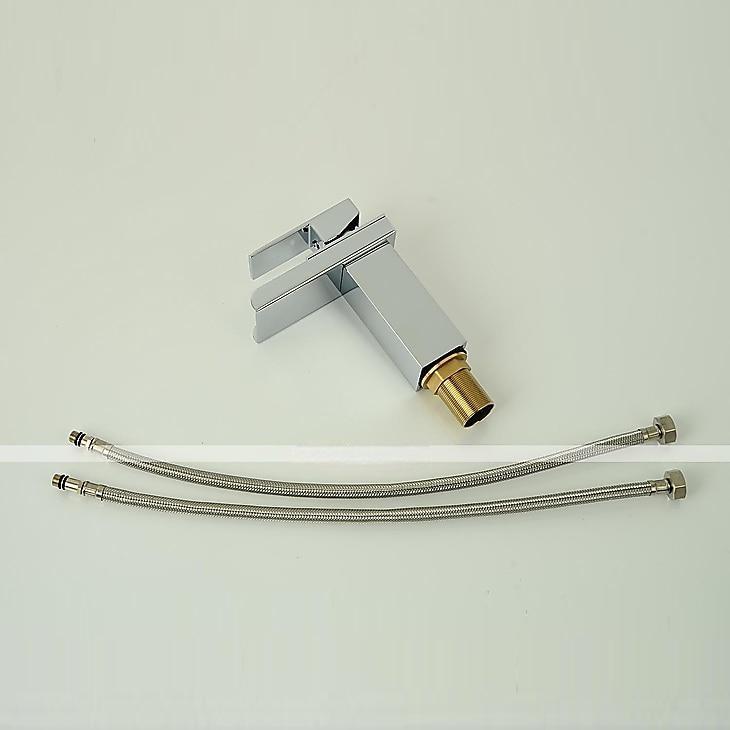 Bathroom Sink Mixer Faucet Waterfall, Modern Style Single Handle One Hole Chrome Centerset Washroom Basin Taps Brass Adjustable Cold Hot Water Hose 2025 - CAD $71.99 –P9
