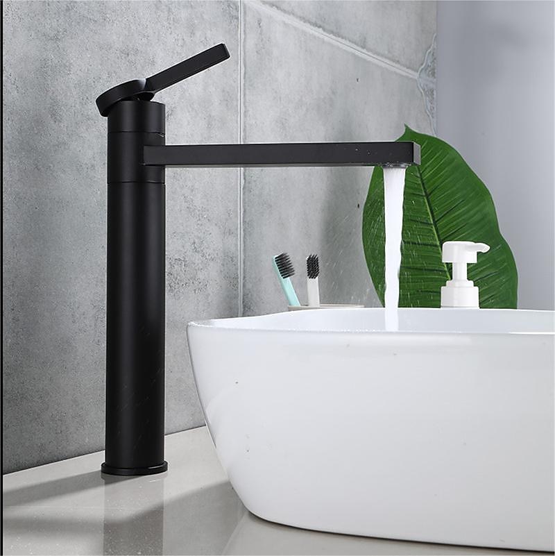 Bathroom Vessel Faucet Tall 11 inch, Sink Mixer Basin Taps Deck Mounted, Monobloc Round Single Handle Cermaic Valve Brass Taps Black Gold Chrome 2025 - CAD $87.99 –P4