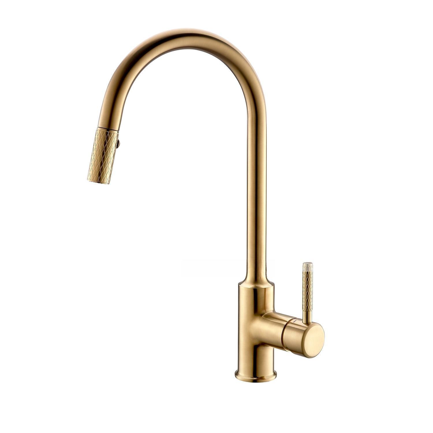 Kitchen Sink Mixer Faucet Pull Out 360 swivel Single Lever Handle Brushed Solid Brass Taps Cold Hot Hose One Hole with Pull Down Sprayer Black Gold Faucets 2025 - CAD $135.99 –P4