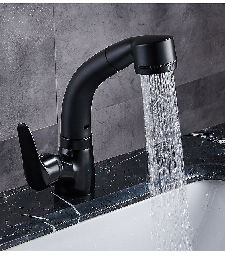 Matte Black Bathroom Basin Faucet Pull Out Spout Rotatable Liftable Body Deck Mounted Hot and Cold Water Mixer Tap 2025 - CAD $87.99 –P8