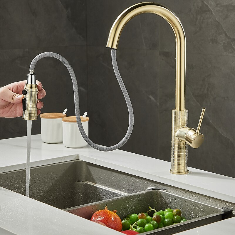 Kitchen Faucet Pull Out Sink Mixer Vessel Tap with 3 Mode Spout 360 Degree Rotate Single Handle with Cold and Hot Hose 2025 - CAD $118.37 –P1