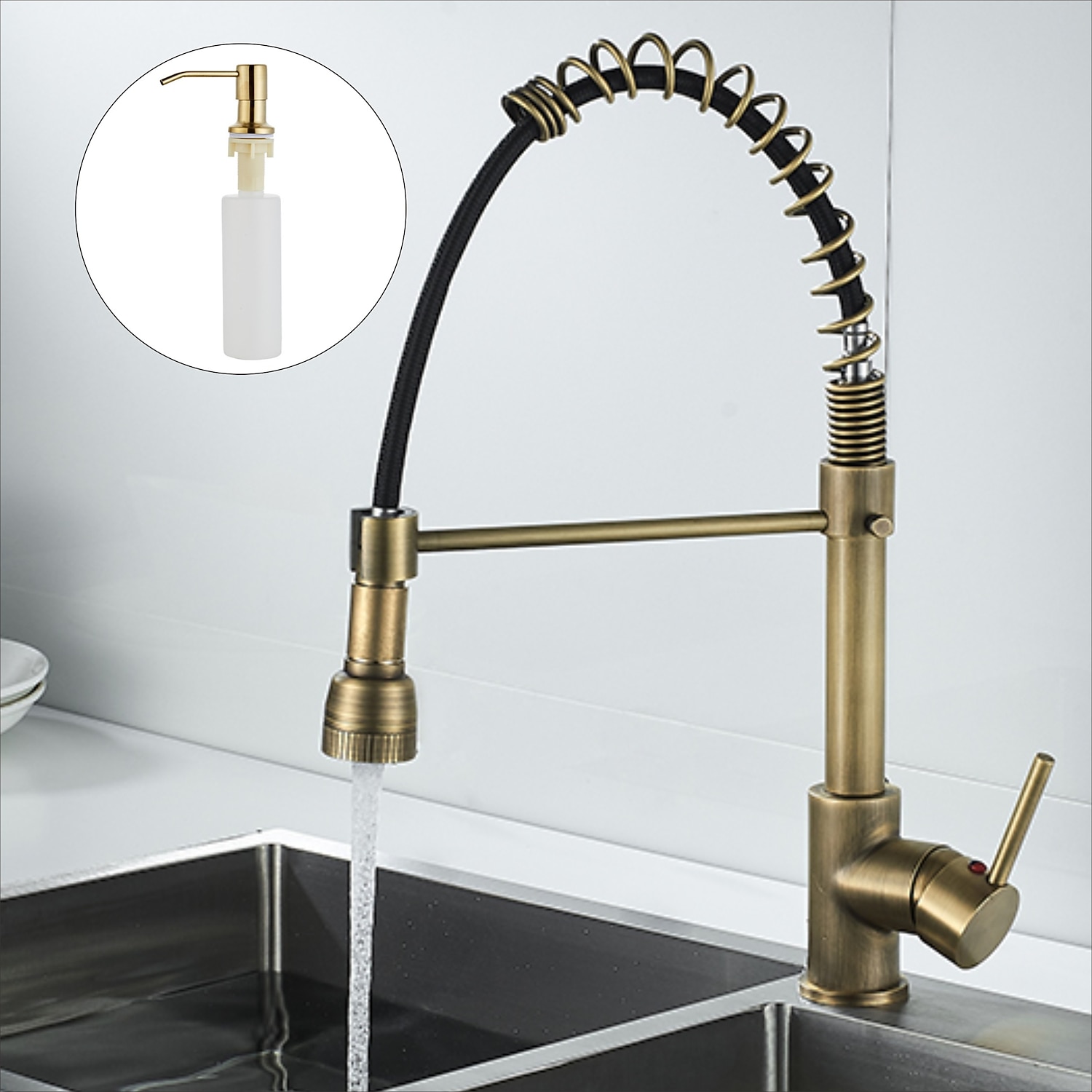 Kitchen FaucetBrass Pull-out/Pull-down Rotatable Single Handle One Hole Multi-function Water Mode Brass Kitchen Taps with Soap Dispenser 2025 - CAD $143.99 –P12