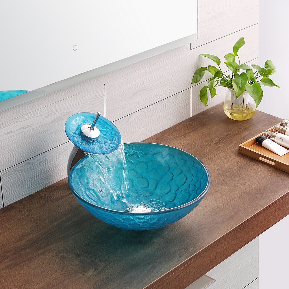 Bathroom Sink / Bathroom Faucet / Bathroom Mounting Ring Vanity Wash Basin - Tempered Glass Round Vessel Sink 2025 - CAD $311.99 –P9