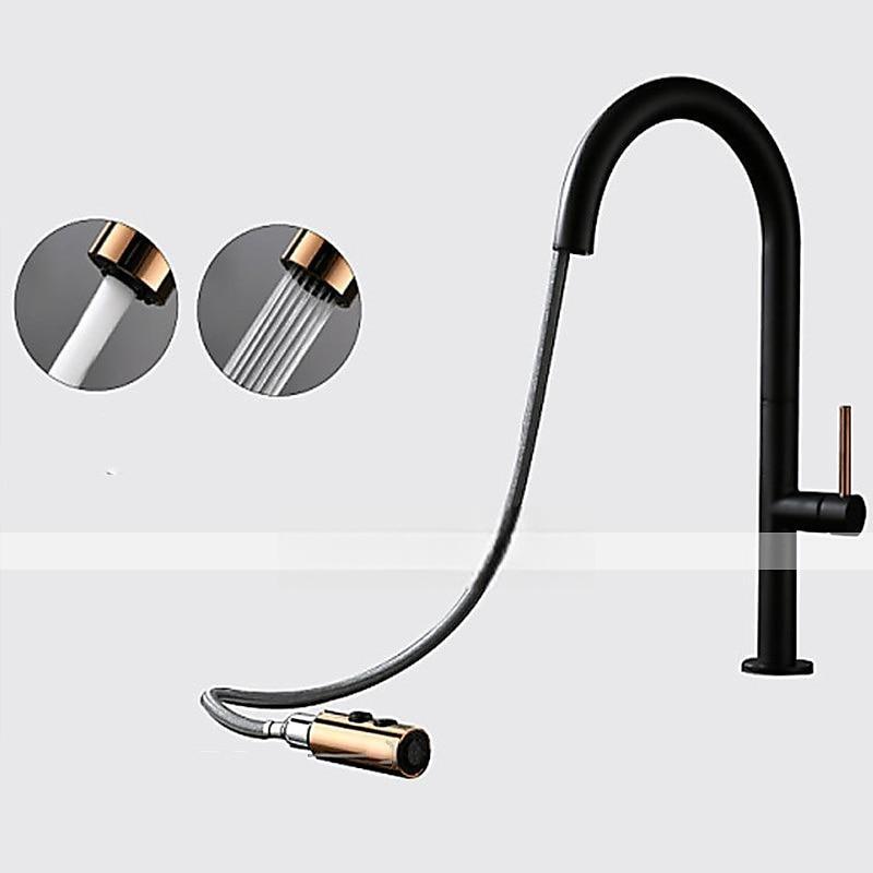 Kitchen Sink Mixer Faucet with Pull Out Sprayer Contemporary 360 Rotatable Pull Down Single Handle One Hole High Arc Antique Kitchen Taps Adjustable Cold and Hot Water Hose 2025 - CAD $127.99 –P8