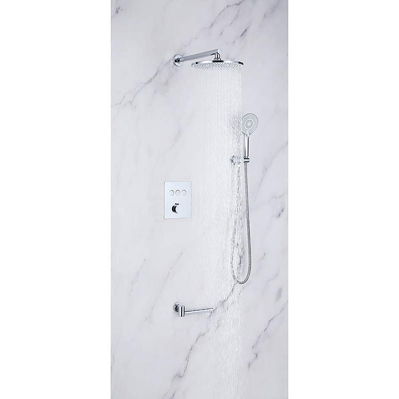 10 Inch Round Shower Faucets Sets3-Function Matte Black / Chrome Complete with Brass Shower Head and Solid Brass Handshower Mount Inside Rainfall Shower Head System 2025 - CAD $558.99 –P1