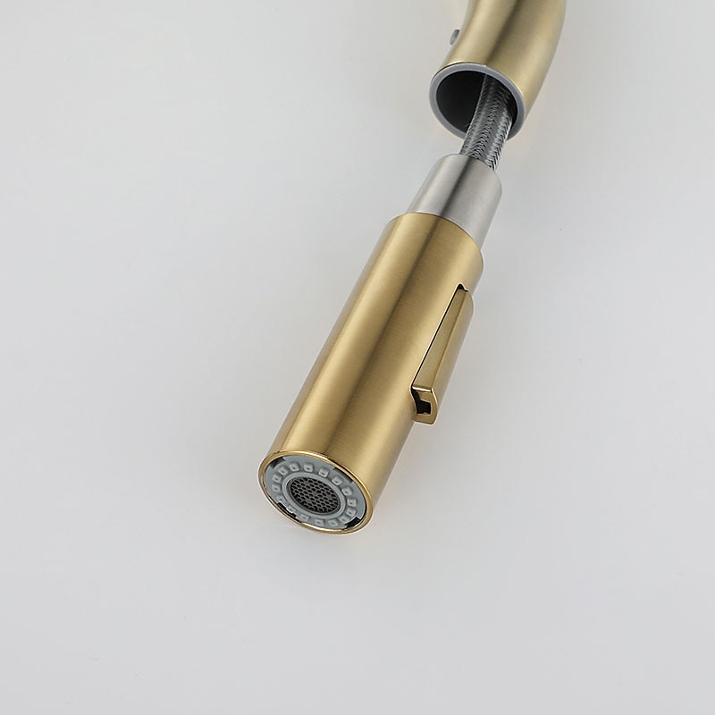 Kitchen Sink Mixer Faucet Stainless Steel with Pull Out Sprayer 360° Rotatable Multi-function Pull Down Single Handle Kitchen Vessel Tap Brushed Gold Finish 2025 - CAD $127.99 –P19