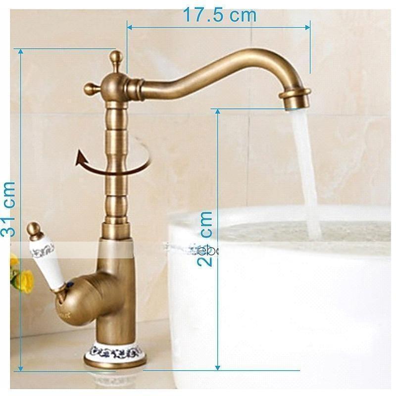 Kitchen Faucet,Brass Antique Brass Ceramics Rotatable Single Handle One Hole Kitchen Tap with Cold and Hot Water and Ceramic Valve 2025 - CAD $79.99 –P4