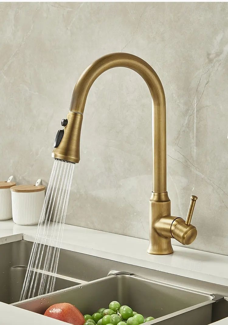 Kitchen faucet - Single Handle One Hole Electroplated Pull-out / Pull-down Centerset Retro Vintage Kitchen Taps 2025 - CAD $131.18 –P6