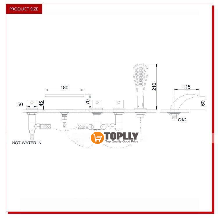 Contemporary Style Bathtub FaucetLED Chrome Roman Tub Brass Valve Three Handles Five Holes Waterfall Bath Shower Mixer Taps with Hot and Cold Switch 2025 - CAD $263.99 –P2