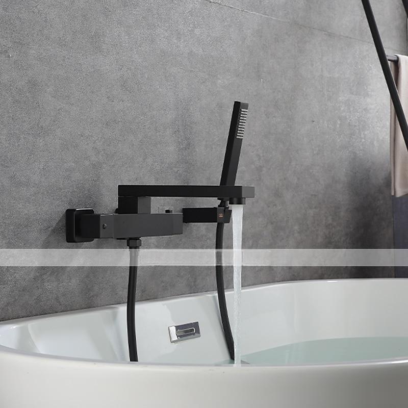 Bathtub Faucet Black Wall Mounted Bathroom Faucet Bath Roman Tub Filler Mixer Tap Brass 2 Hole Sprayer with Cold Hot Water Hose 2025 - CAD $446.99 –P7