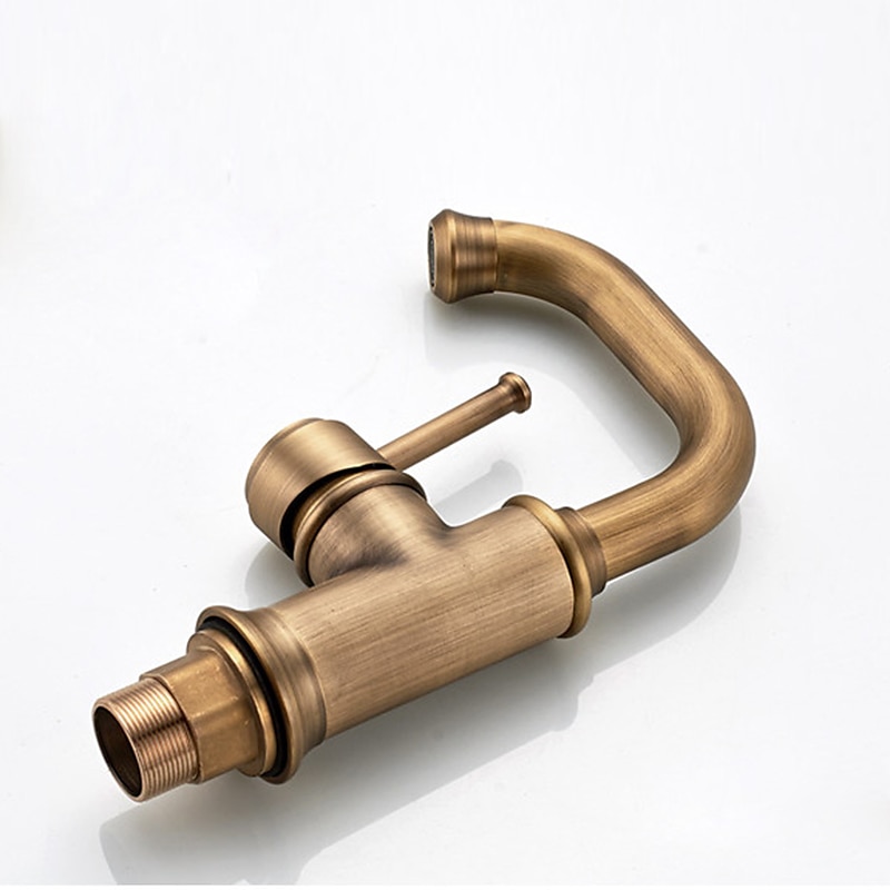 Bathroom Sink Mixer Faucet Vintage Deck Mounted, 360 Swivel Rotatable Single Handle One Hole Monobloc Washroom Basin Taps with Hot and Cold Water Hose Antique Brass ORB 2025 - CAD $111.99 –P4