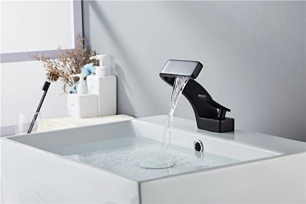 Bathroom Sink Faucet Single Handle One Hole Waterfall Mixer Basin Taps Brass, 7-shaped Bend Vessel Tap Chrome Brushed Nickel Black Gold 2025 - CAD $151.99 –P4
