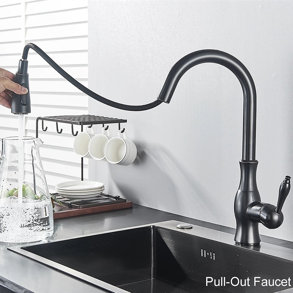 Kitchen Faucet with Pull-out SprayBrass 2-modes Single Handle One Hole Modern Style Kitchen Taps with Hot and Cold Switch 2025 - CAD $159.99 –P11