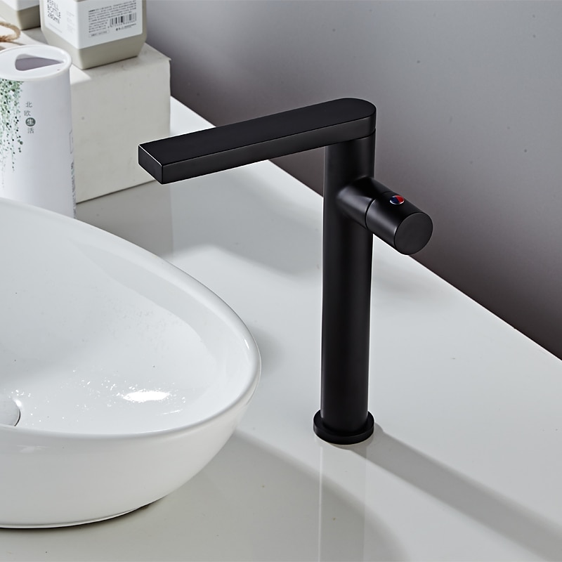 Black Basin Sink Mixer Faucet Brass, Tall Bathroom Taps Single Handle One Hole with Hot and Cold Hose Vessel Water Tap Deck Mounted 2025 - CAD $95.99 –P10