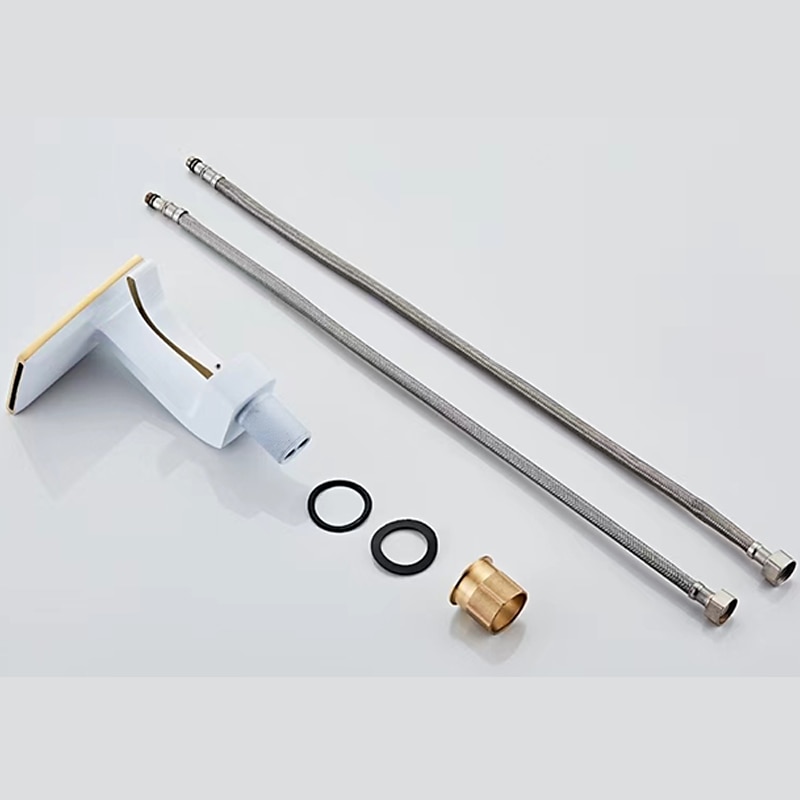 Waterfall Basin Sink Mixer Faucet, Brass Bathroom Taps Single Handle One Hole with Hot and Cold Hose Vessel Water Tap Deck Mounted 2025 - CAD $127.99 –P8