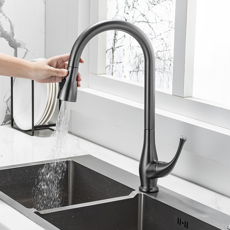 Kitchen Faucet with Pull-out SpraySingle Handle One Hole Nickel Brushed / Electroplated Pull-out / Pull-down / Standard Spout / Tall / High Arc Centerset 2025 - CAD $175.99 –P4