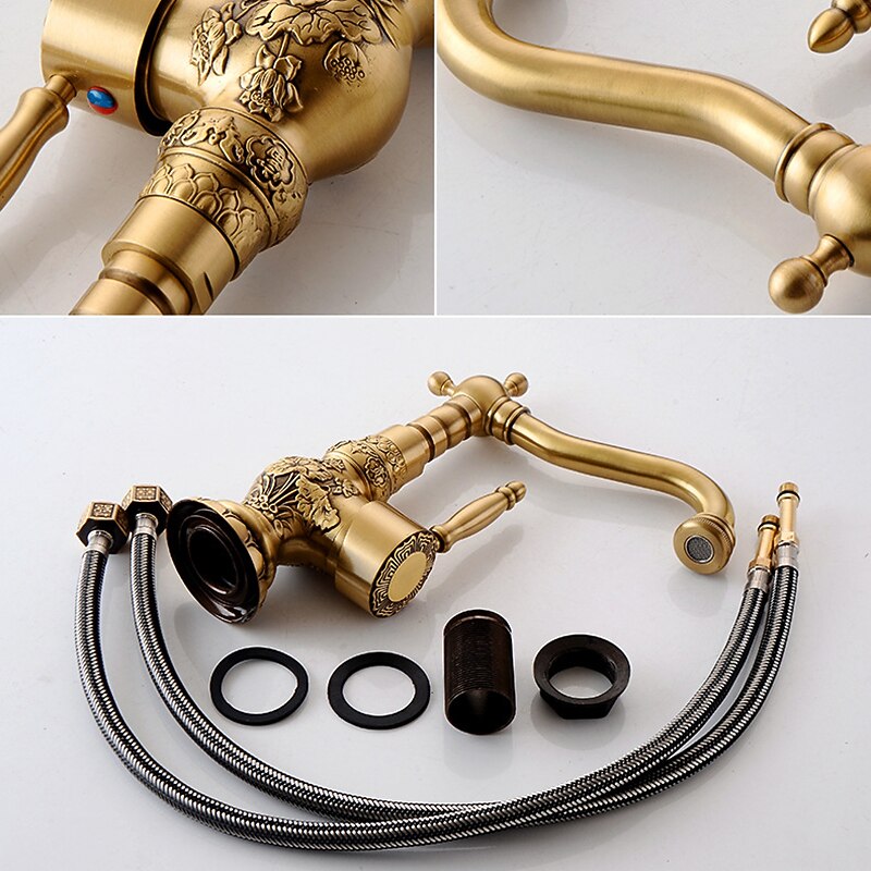 Kitchen faucet - Single Handle One Hole Antique Brass Standard Spout Centerset Retro Vintage Kitchen Taps 2025 - CAD $159.99 –P2