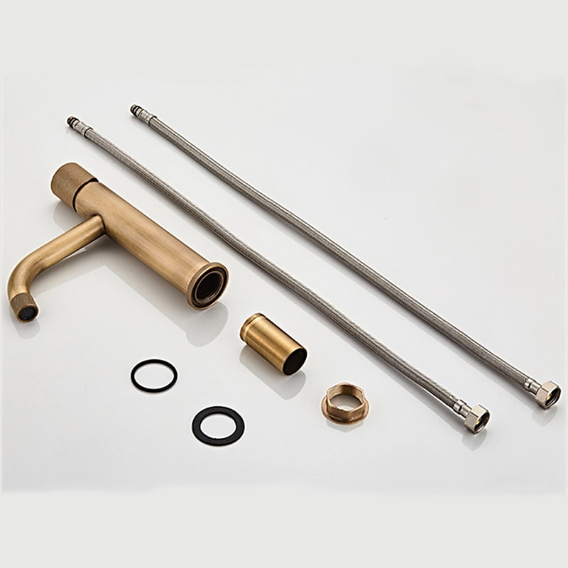 Bathroom Sink Mixer Faucet Single Knob, Vintage Mono Basin Taps Brass Deck Mounted, Monobloc Single Handle One Hole Vessel Water Tap with Hot Cold Water Hose Washroom 2025 - CAD $95.99 –P2