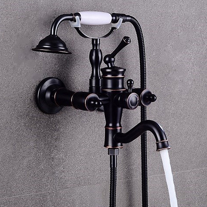 Shower Faucet Set Rainfall Shower Vintage Style Electroplated Mount Outside Ceramic Valve Bath Shower Mixer Taps / Brass / Two Handles Two Holes 2025 - CAD $239.99 –P6