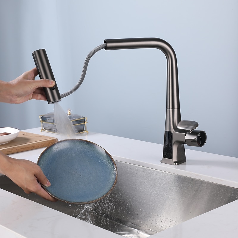 Waterfall Kitchen Faucet 2023 Latest Centerset Faucet for Kitchen Sink 3 in 1 Multi-functional Single Handle One Hole Pull out Cylinder Spout Kitchen Taps Ceramic Valve Insides 2025 - CAD $247.99 –P2