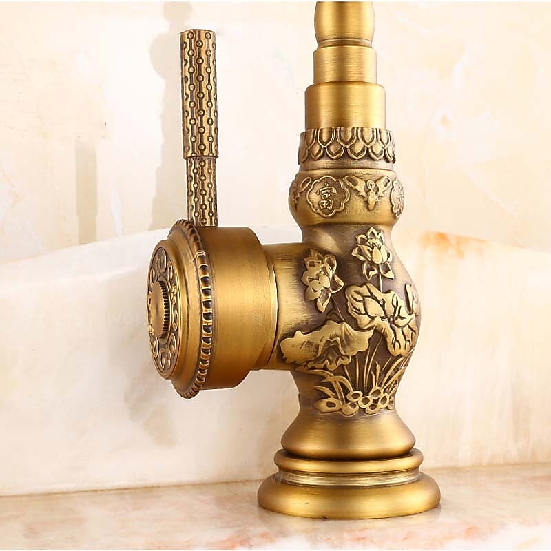 Bathroom Sink Faucet,Brass Single Handle One Hole Standard Spout Brass Finish Bath Taps With Hot and Cold Water 2025 - CAD $143.99 –P5