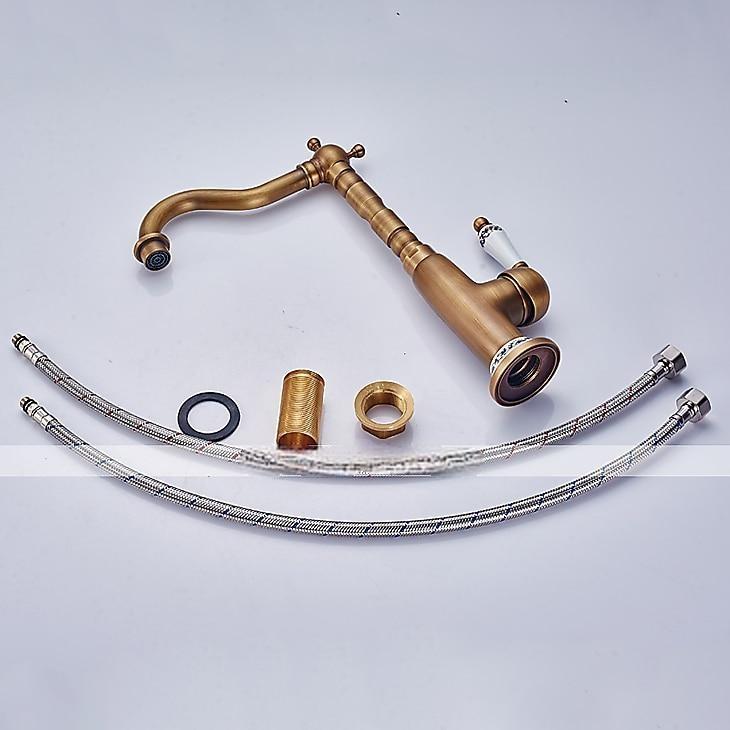 Bathroom Sink Faucet,Antique Brass Single Handle  One Hole Bath Taps, Retro Style Ceramic Handle Rotatable Faucet with Hot and Cold Switch 2025 - CAD $87.99 –P9