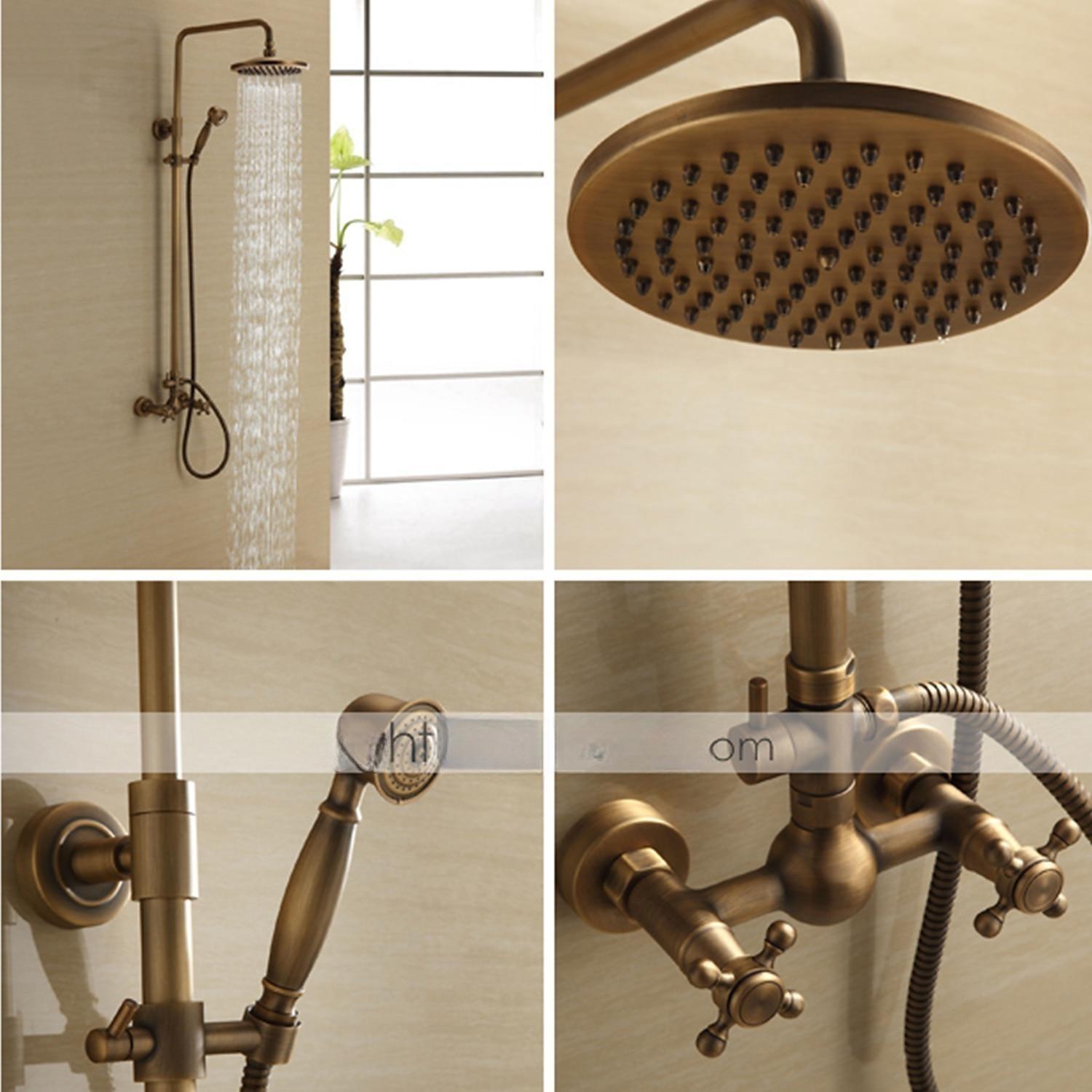 Shower FaucetBathroom Shower Fixture Brass Rainfall Shower Head Set with Tub Spout Shower Faucet and Handheld Spray Wall Mount Double Cross Handle with Cold/Hot Water 2025 - CAD $366.99 –P6