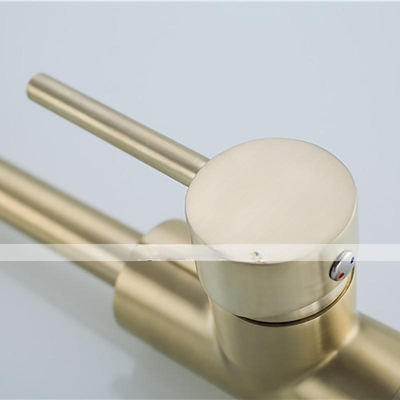Kitchen Sink Mixer Faucet Brushed Gold Deck Mounted  360 Swivel Single Handle Vessel Kitchen Brass Taps with Cold and Hot Water Hose 2025 - CAD $79.99 –P3