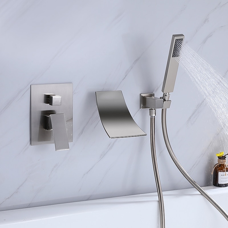 Wall Mounted Bathtub Faucet with Hand Shower Modern Wall Installation with Ceramic Valve Bathtub Filling Shower Mixer Faucets Single Handle Cascading Faucet 2025 - CAD $398.99 –P8