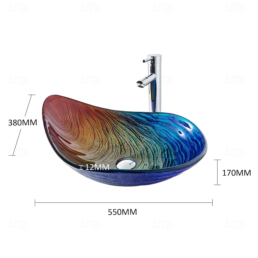 Modern simple clear light carving yuan treasure basin tempered glass wash basin with waterfall faucet basin support sink BWY19-193 2025 - CAD $446.99 –P8