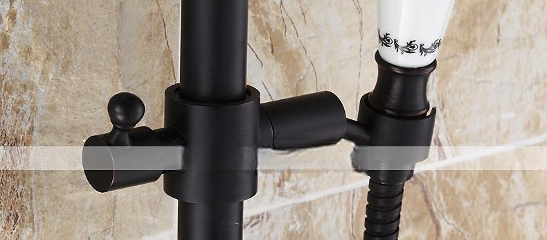 Two Handles Shower Systerm Set Black Brass Faucet Three Holes Adjustable Electroplated Rainfall High Pressure Shower Mixer Taps with Rain Shower and Hand Shower 2025 - CAD $366.99 –P4